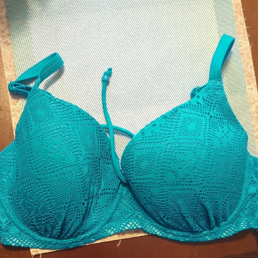 Teal Lace Bikini Top